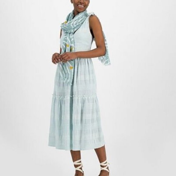 Old khaki Women's Augusta Dress Textured Ruffle Blue New - Picture 3 of 8